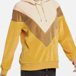 ROXY Velour Hoodie Golden Glow Yellow Chasing Waves Surf Beach Wear Women Size L